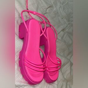 Hot pink strappy platform sandals